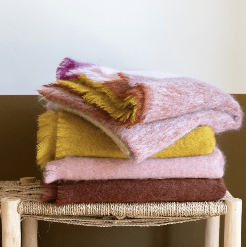 plaid mohair ambiance rose jaune marron